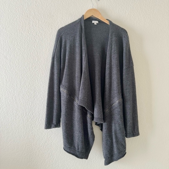 Garnet Hill Wool Linen Drape Front Open Cardigan Zipper Detail Pockets - Picture 2 of 7